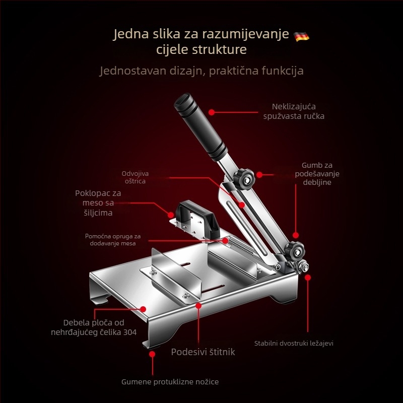 Sjećač za rolice od janjetine 304 nehrđajući čelik, kompaktni ručni nož za kućnu upotrebu; reže rolice rižinih kolača, smrznuto meso i govedinu