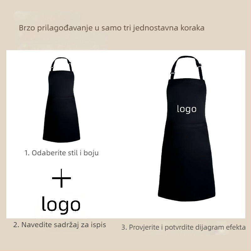 Pregača za kuhinju i posluživanje, s kopčom za vrat, jednobojna, vodootporna i otporna na masnoće