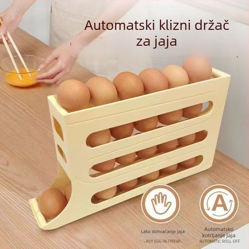 Klizna kutija za jaja s rolirajućim držačem za vrata hladnjaka, višeslojni kuhinjski organizator