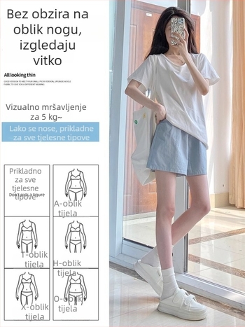 Plave žene pamučne šorceve, visokim strukom, širokim krojem, duljina 3/4, ljeto 2026