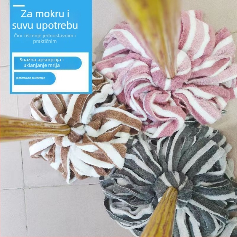 Pločasti mop za kućnu uporabu s glavom od koralnog flisa i čvrstim drvenim držačem od koralja; zamjenska glava s sigurnim pričvršćivanjem