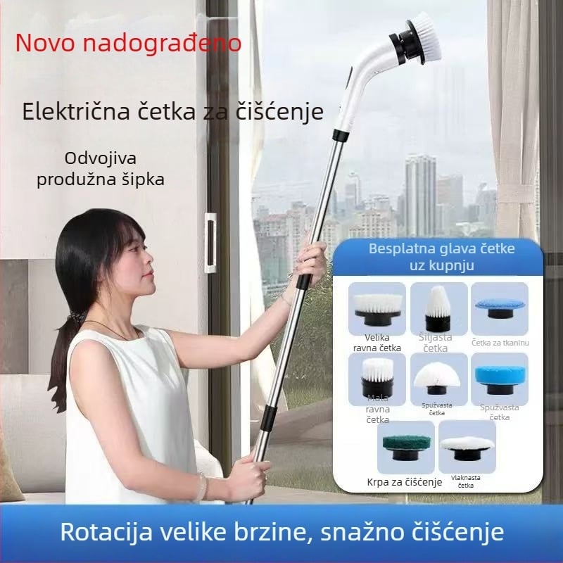 Električni mop s višestrukom četkom za čišćenje, zamjenjiv i odvojiv, za kućnu upotrebu — kuhinja i kupaonica.