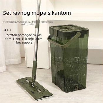 Esni Prozirna ravna mop krpa s kantom za pranje – kupaonica i dnevni boravak, bez mrtvih kutova