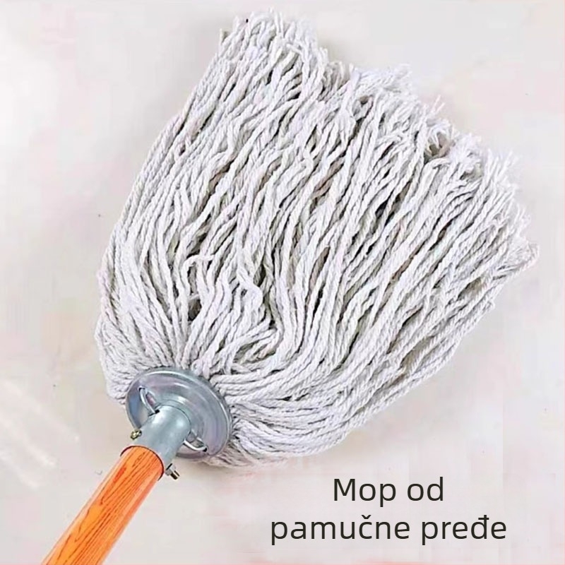 Mop s drvenim štapom i okruglom glavom od pamukovog vlakna, za čišćenje u školama, ustanovama i hotelima.
