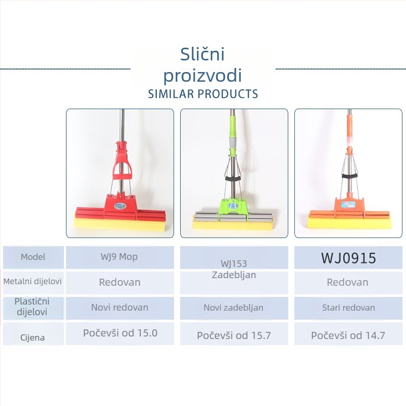 Weijie PVA mop za podove s valjkom za iscijeđivanje, velika upojnost, čišćenje bez dodira