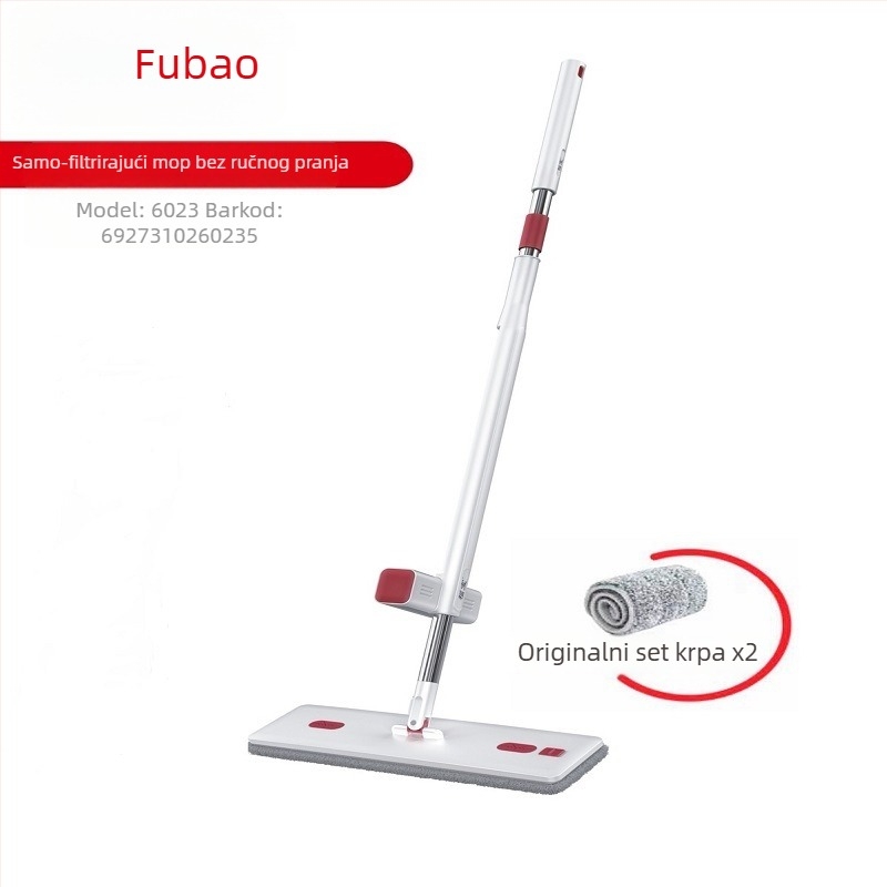 Fubao Plošni mop za pod, ručno pranje, veliki rotirajući mokro-suhi mop, široka glava, za dom i hotel