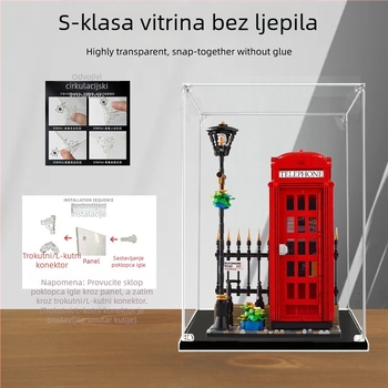 Akrilno izložbeno kućište LEGO 21347 London Red Phone Booth, prozirna kutija za zaštitu od prašine