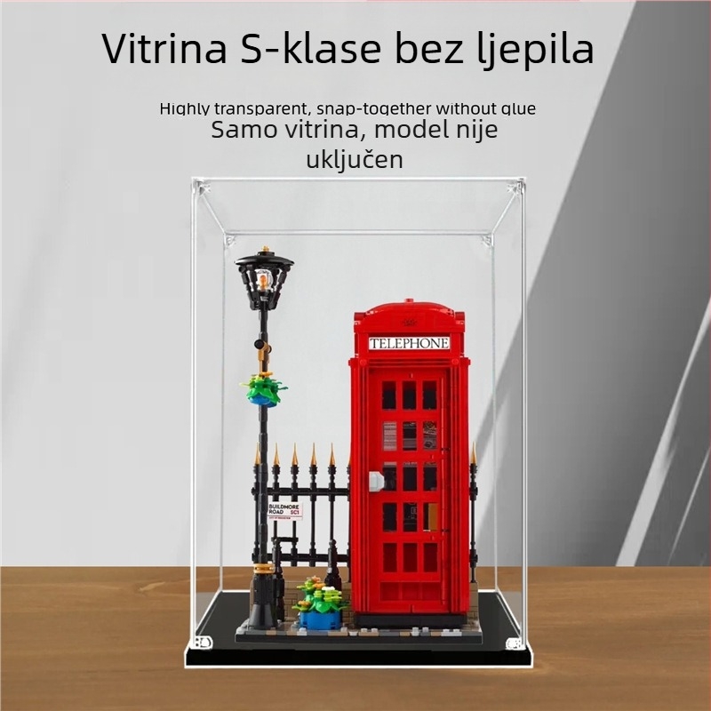 Akrilno izložbeno kućište LEGO 21347 London Red Phone Booth, prozirna kutija za zaštitu od prašine