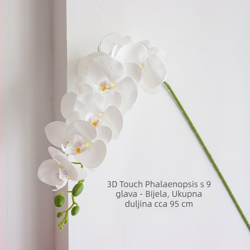 Bijela umjetna Phalaenopsis s devet glavama, tekstura 3D ispisa, elegantan dom i svadbena dekoracija