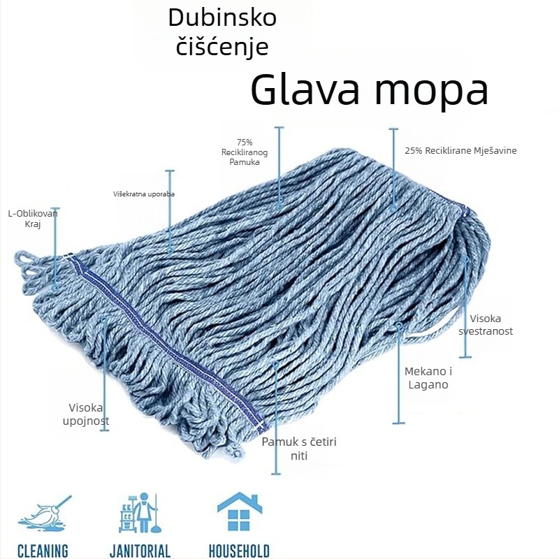 Teška mop glava od mikrovlakana s pamukom, zamjenska glava za čišćenje, za voskasti mop