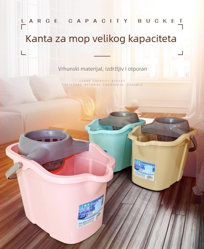 Plastični kofa za mop s kotačićima, debeli dizajn, ručno stiskanje, crveni