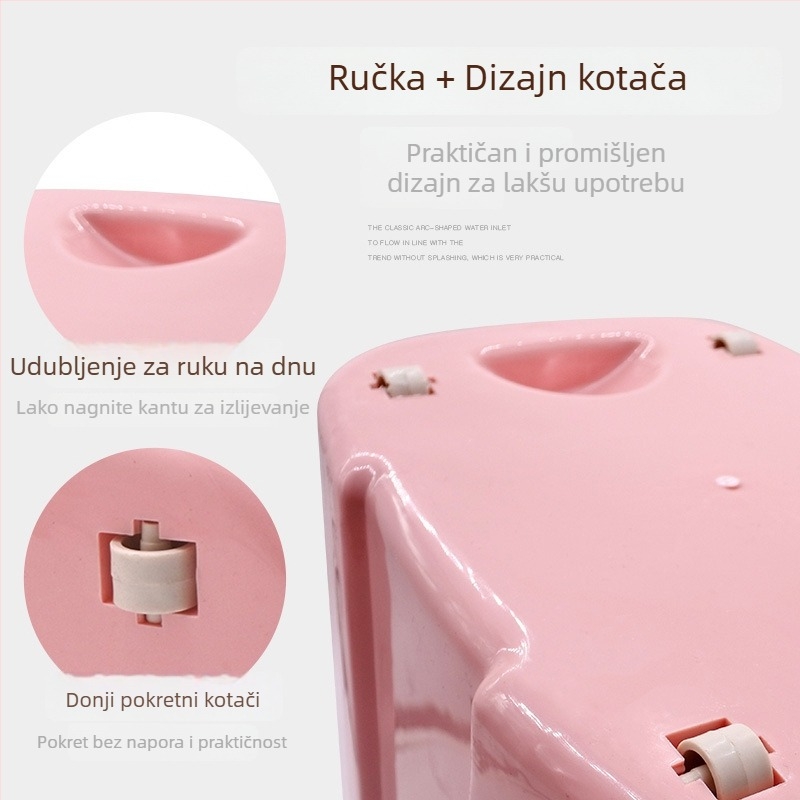 Plastični kofa za mop s kotačićima, debeli dizajn, ručno stiskanje, crveni