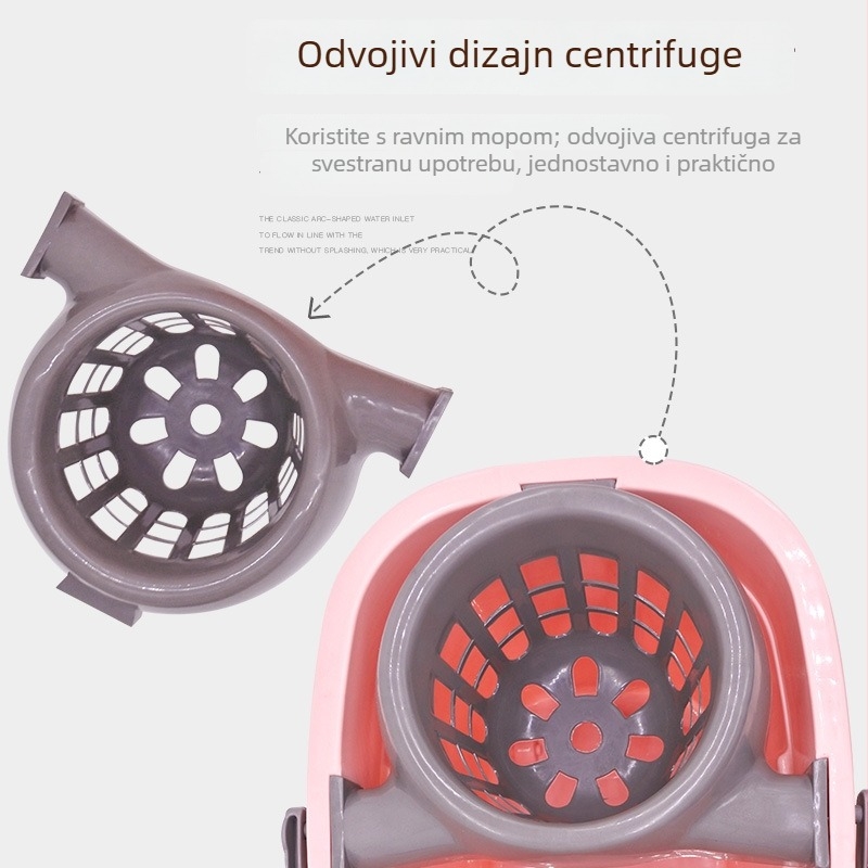 Plastični kofa za mop s kotačićima, debeli dizajn, ručno stiskanje, crveni