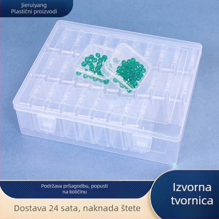 DIY set kutija za pohranu perlica za nokte i nakita – prozirni plastični organizator, PP, 22×17.5×6 cm, 1 L, mogućnost slaganja, otporan na prašinu