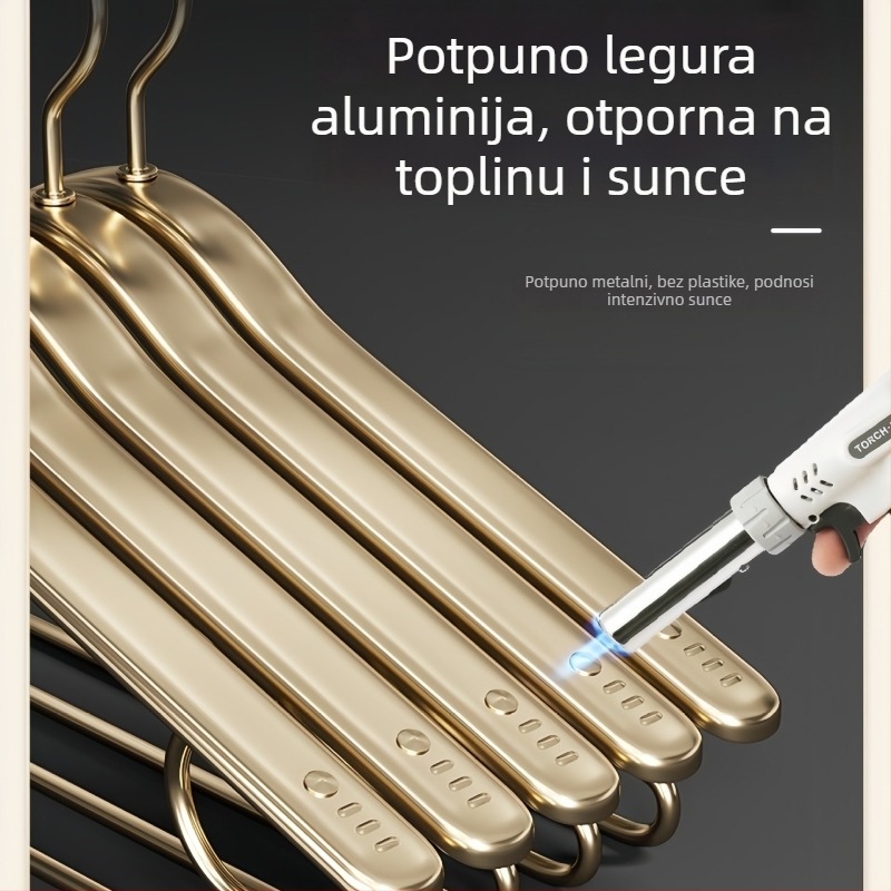 Vješalica za odjeću od kozmičkog aluminijskog legura za kućnu upotrebu, zlatna završna obrada, bezšivna široka ramena, protuklizna
