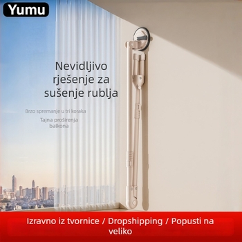 Usisni teleskopski stalak za sušenje odjeće, stojeći na podu, mobilan, bez bušenja, za balkon