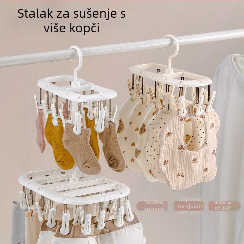 Balkonska sušilica za odjeću s više klipsi, rotirajuća, bezšavna i protuklizna, višenamjenska za donje rublje i ručnike, okruglog oblika