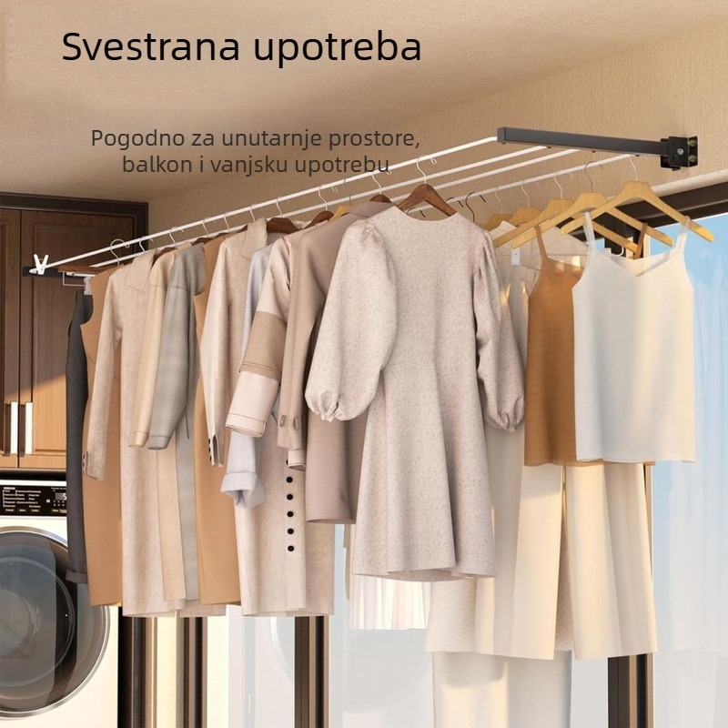 Zidni sušilo za odjeću s dvostrukom šipkom, metalno, teleskopski, visoka nosivost