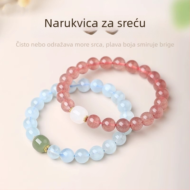 Etno stil minimalistička jednostruka narukvica s akvamarinom i vršnom perlicom od jadeita – unisex