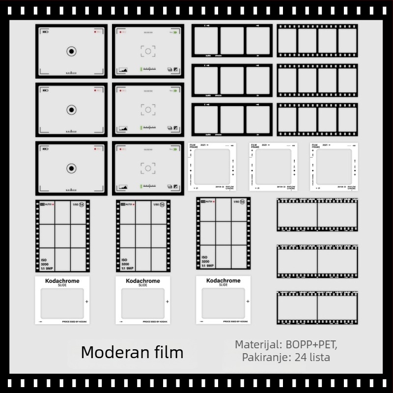 24 komada PVC naljepnica s retro filmskim okvirima za dnevnik i scrapbooking