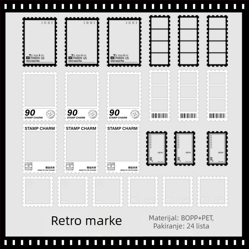 24 komada PVC naljepnica s retro filmskim okvirima za dnevnik i scrapbooking