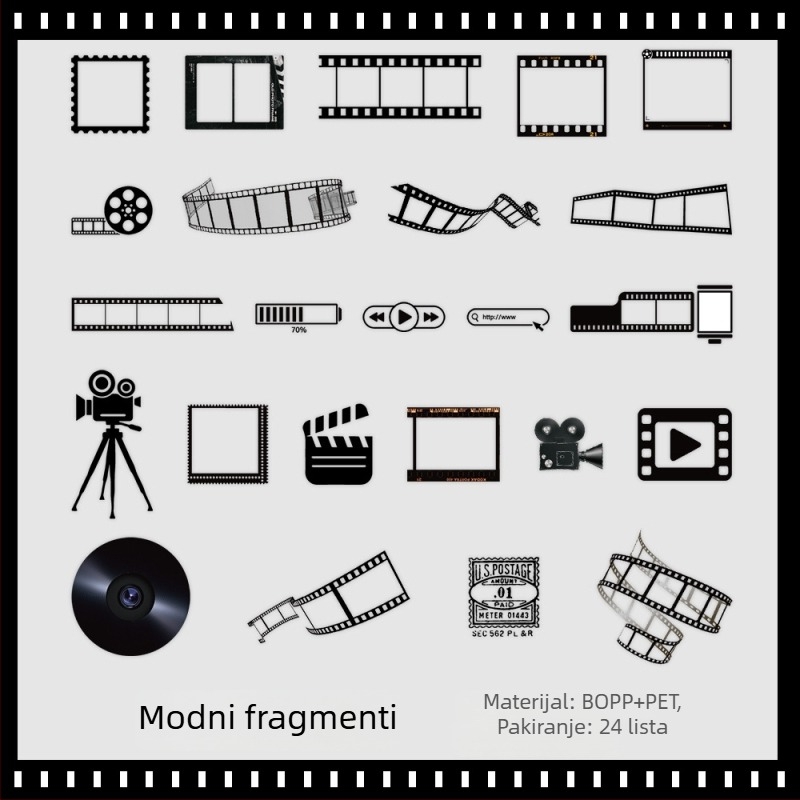 24 komada PVC naljepnica s retro filmskim okvirima za dnevnik i scrapbooking