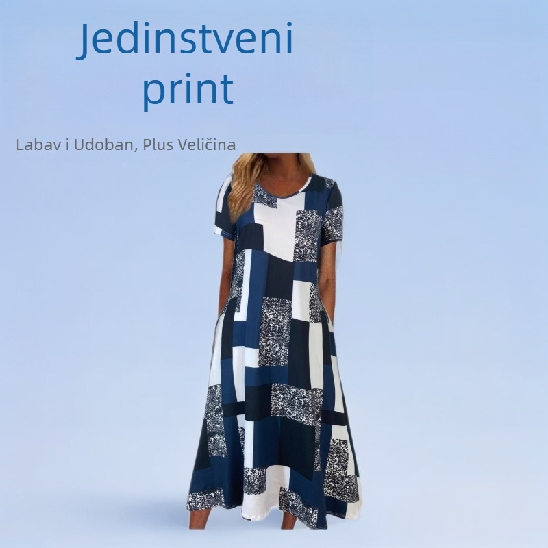 Ženska ljetna šifon haljina s floralnim uzorkom - opuštena silueta, srednja duljina, moderna