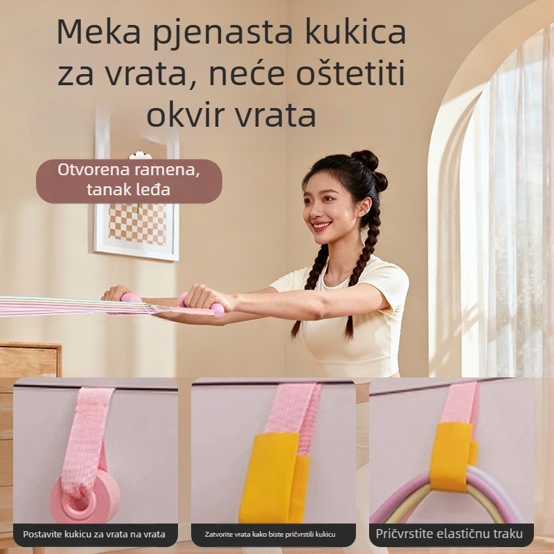 Kućna elastična traka s kukom u okvir vrata – trenira za visoko podizanje ramena i leđa, Pilates štap