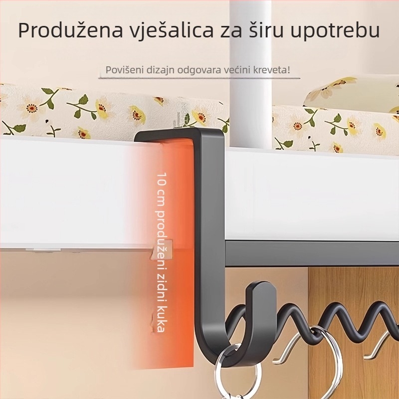 Vješalica za odjeću uz krevet u studentskom domu, stalak za odjeću i spremište na krevetu na kat