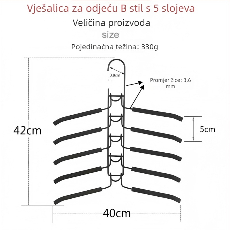 Višestruka vješalica za odjeću s protukliznom spužom, odvojivi višeslojni organizator ormara