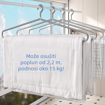 Ekstra veliki stalak za sušenje od nehrđajućeg čelika za kućnu upotrebu, pogodan za sušenje pokrivača i plahta, duga vješalica za balkon, čvrsta konstrukcija