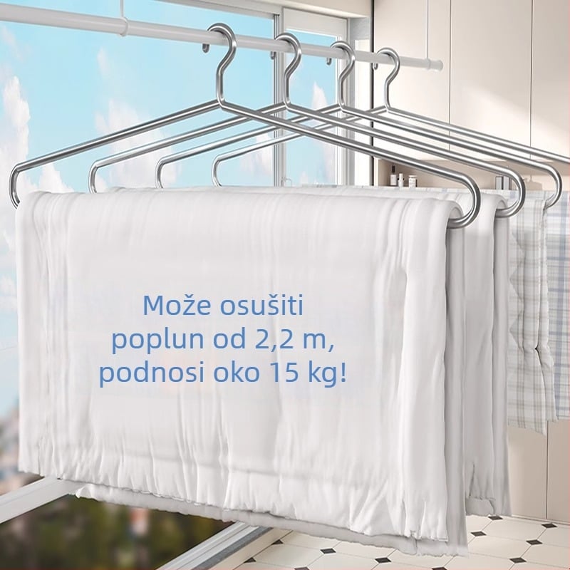Ekstra veliki stalak za sušenje od nehrđajućeg čelika za kućnu upotrebu, pogodan za sušenje pokrivača i plahta, duga vješalica za balkon, čvrsta konstrukcija