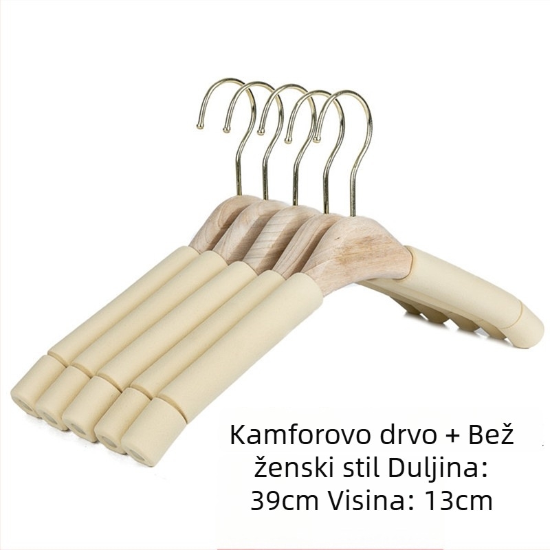 Debela vješalica od kamforovog drveta s podlogom za žensku odjeću – drvena protuklizna vješalica za bluze i hlače, kućna upotreba