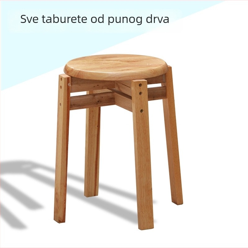 Drveni taburet od masivnog drveta, okruglog oblika, skladivi, pogodan za dnevni boravak, dimenzije 30×30×43 cm