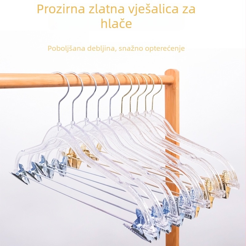 Klip za hlače od prozirnog kristalnog akrila s finišom zlatnog praha za garderobu, protuklizan, bez šavova