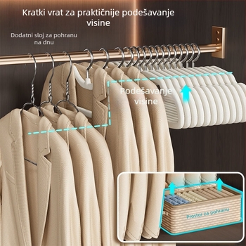 Vješalice od velura za odjeću, kratkog vrata, protuklizne, debele i povećane, za odlaganje u garderobi