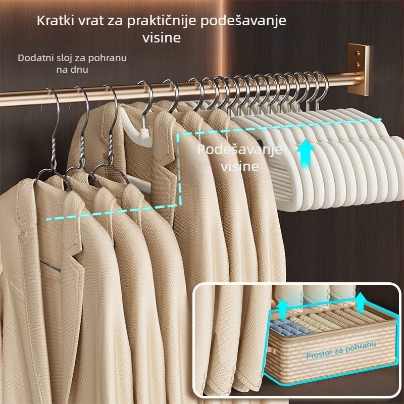 Vješalice od velura za odjeću, kratkog vrata, protuklizne, debele i povećane, za odlaganje u garderobi