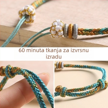 Ručno pleteni narukvica s osam niti, čvor u obliku breskvinog cvijeta, za žene, polugotov DIY privjesak od nefrita i jantara