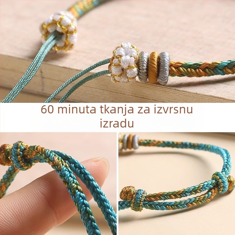 Ručno pleteni narukvica s osam niti, čvor u obliku breskvinog cvijeta, za žene, polugotov DIY privjesak od nefrita i jantara