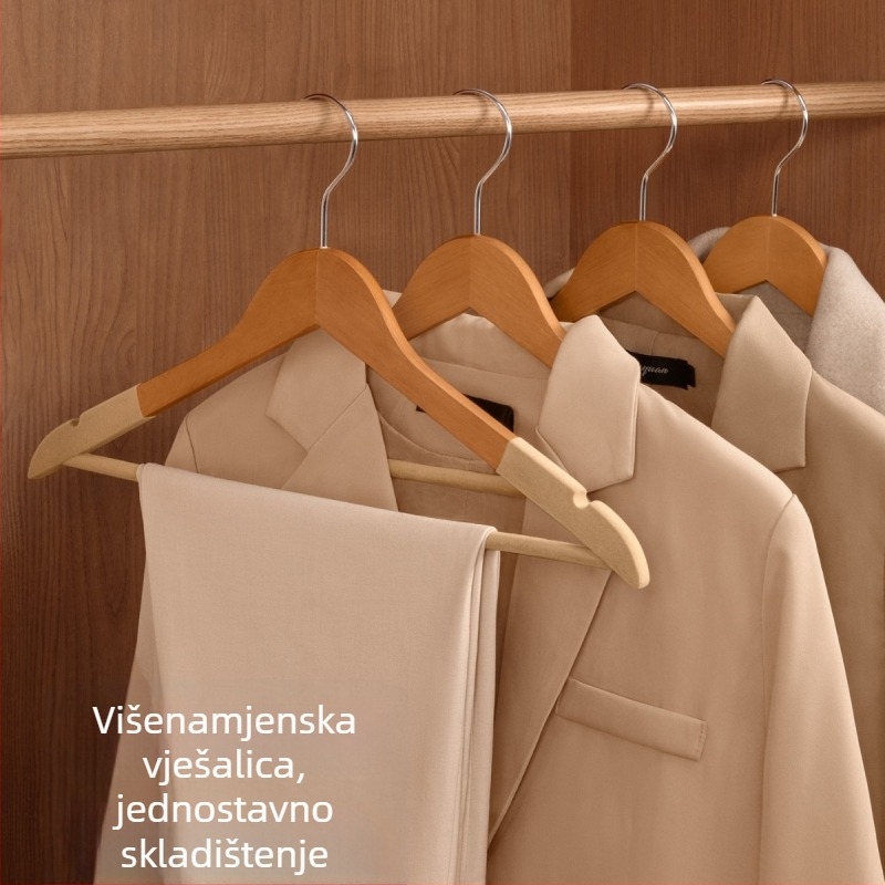 Flokirane masivne drvene vješalice za odjeću, protuklizne, bez tragova; za kućnu upotrebu, butik i hotele; organizator garderobe