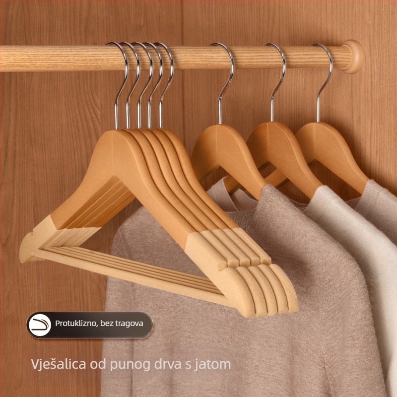 Flokirane masivne drvene vješalice za odjeću, protuklizne, bez tragova; za kućnu upotrebu, butik i hotele; organizator garderobe