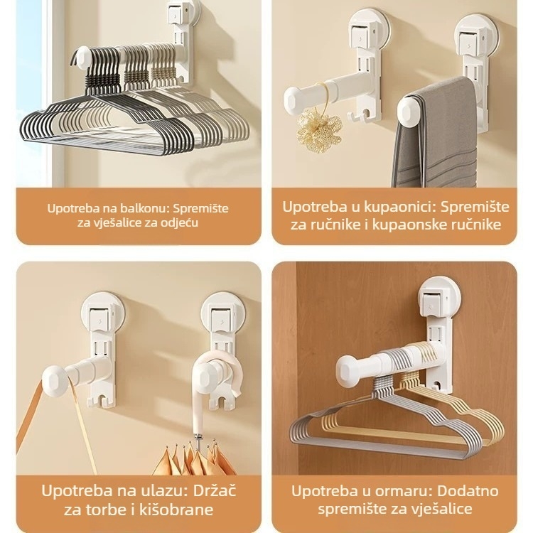 Zidni organizator za odjeću sa usisnim držačima i izvlačnom šipkom, za balkon