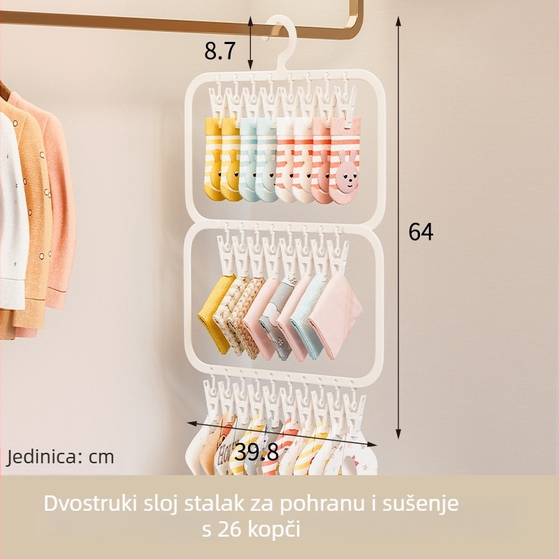 Dječja vješalica s više klipsa za pohranu u ormariću i sušenje dječjih čarapa, višenamjenska vješalica