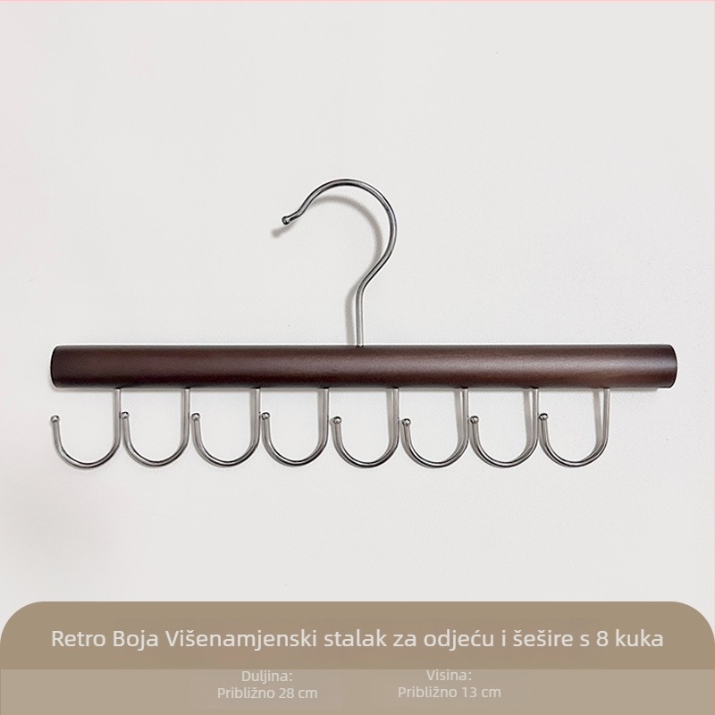 Čvrsta drvena vješalica s 8 kukicama za donje rublje i majice, višestruki organizator za dom i studentski dom
