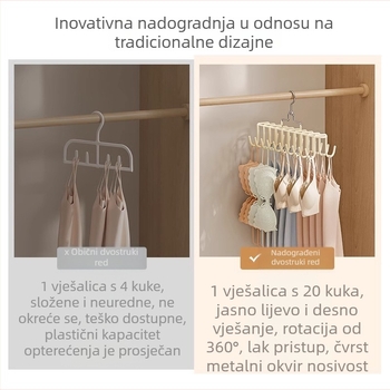 Rotirajuća vješalica za donje rublje i majice, podesiva držač za kaiševe, višenamjenski organizator ormara s protukliznom površinom
