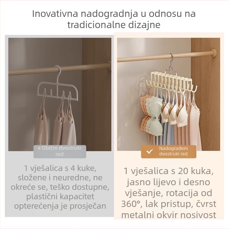Rotirajuća vješalica za donje rublje i majice, podesiva držač za kaiševe, višenamjenski organizator ormara s protukliznom površinom