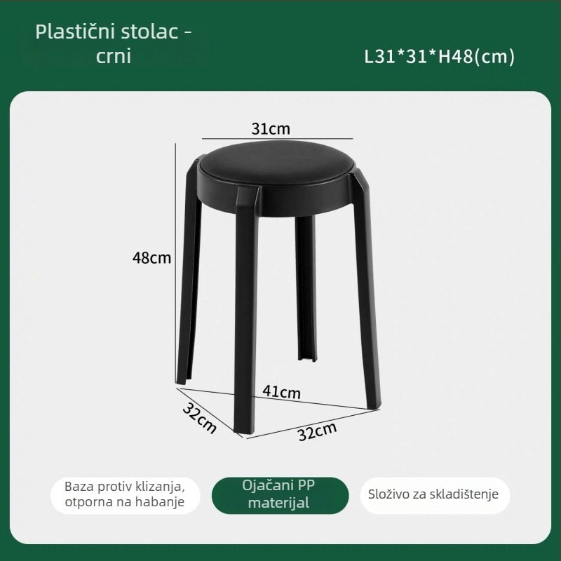 Kružne plastične tabure s mekanim presvlakom, stohovateljivi, za blagovanje, uz mogućnost označivanja
