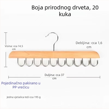 Drvena vješalica s 20 kuka za kaiševe, donje rublje i šalove – organizator garderobe s kukama, moderan minimalistički dizajn