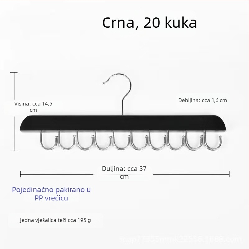 Drvena vješalica s 20 kuka za kaiševe, donje rublje i šalove – organizator garderobe s kukama, moderan minimalistički dizajn