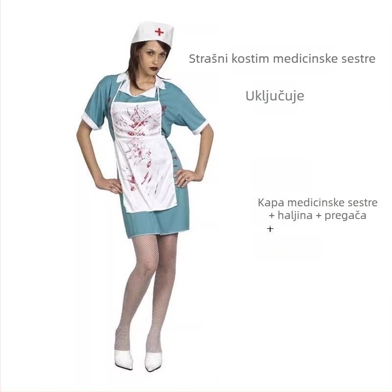 Halloween kostim: krvava sestra za cosplay, rekvizit kirurga